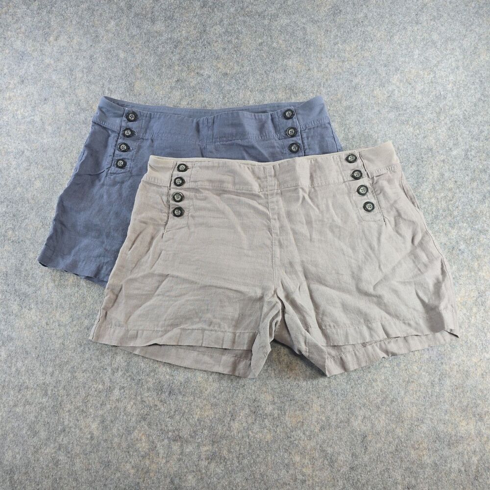 Set of 2  Hard Tail Forever 100% Linen Shorts Size XL Sailor Buttons Pockets USA